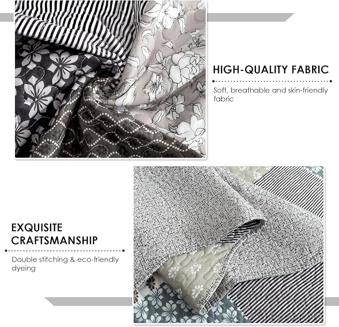 Travan 3-Piece Quilt Set Quilted Bedspread Garden Style Floral Printed Oversized Microfiber Lightweight Coverlet Set with Shams, Exquisite, King Size