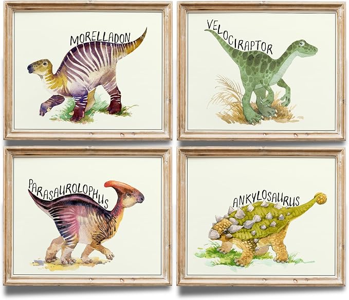 DREAM BIG PRINTABLES Dinosaur Wall Art Prints (Set of 4) - Unframed - 11x14 | Fun and Educational Bedroom Decor for Kids | Perfect for Boys and Girls Rooms, Nurseries, and Playrooms