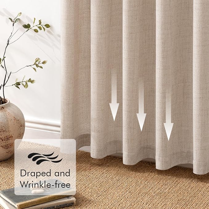 MIULEE Faux Linen Curtains 84 Inch Length 2 Panels Natural Ivory Semi Sheer Curtain with Back Tab Rod Pocket, Light Filtering Window Privacy Burlap Drapes for Living Room Bedroom 42W x 84L