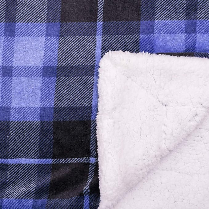 SOCHOW Sherpa Plaid Fleece Throw Blanket, 50 x 60 inches, Blue | Double-Sided Super Soft Luxurious Bedding Blanket