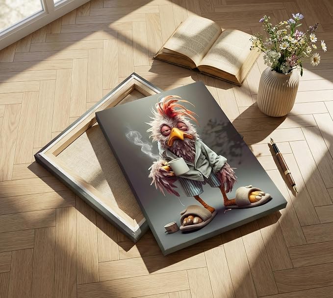 Funny Chicken Canvas Wall Art Stylish Chicken Wear Slippers Wall Decor | Picture Eclectic Animals Print for Dining Room Bar Cafes Family Artwork Home Decoration
