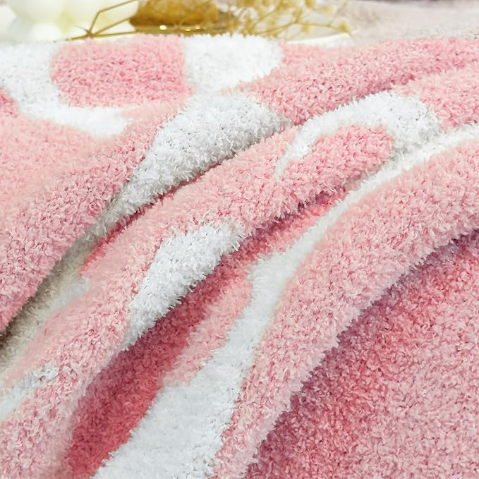 Ultra Soft Cozy Checkered Sunflower Knitted Throw Blanket Fluffy Microfiber Checkerboard Bed Blanket Lightweight Both Sides Throw Blanket for Couch Sofa Bed 50"X60" Pink¡­