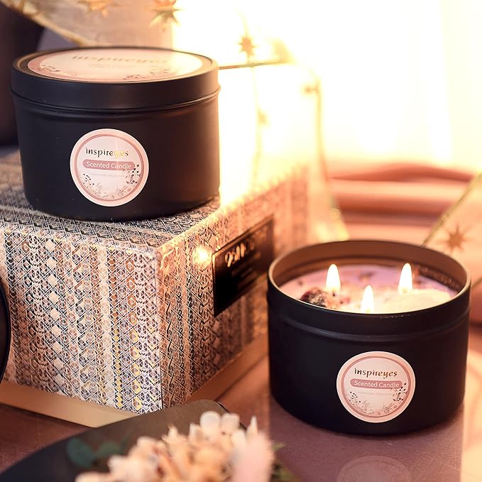 Crystal Soy Candles Set, 3 Wick 19 oz Soy Wax Scented Candle for Meditation