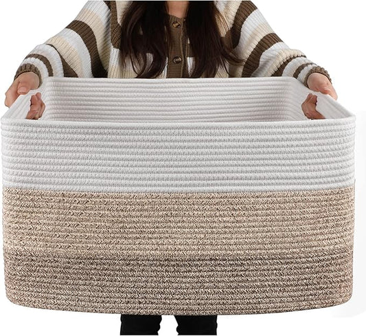 OIAHOMY Blanket Basket Laundry Basket Dog Toy Basket 75L Gradient Brown | Large Storage Basket,Baby Basket,Toy Storage,Woven Rope Basket for Blankets,Blanket Storage for Living Room