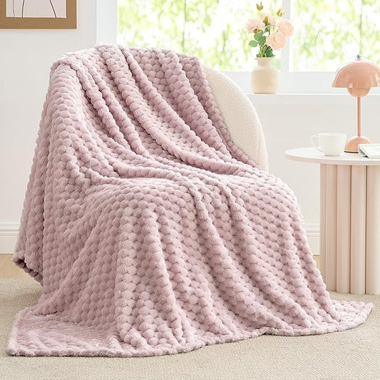 BEDELITE Lotus Pink Twin Blanket for Couch, Soft Cozy Gift for Women, 60*80 | 3D Jacquard Decorative Fleece Blanket, Super Soft Plush Throws, Cute Birthday Gift for Women & Men, Suitable for All Seasons