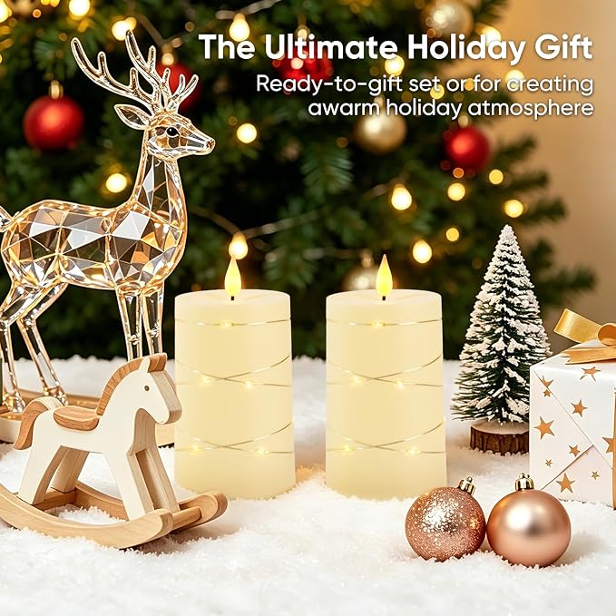 Raycare Ivory Battery Operated Flameless Pillar Candles with Remote Timer