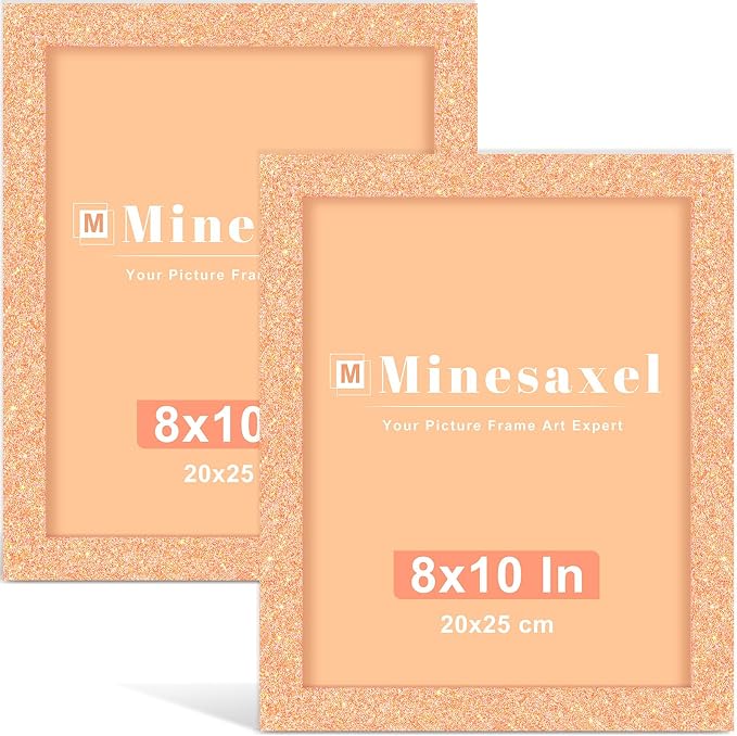 8x10 Colorful Picture Frame Set of 2, Wall Gallery 8 x 10 Glitter Photo Frames, Sparkle Cute Fun Artwork Frame for Wall or Tabletop (Orange)