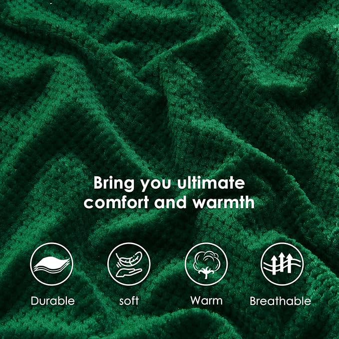 SOCHOW Waffle Sherpa Fleece Throw Blanket, Super Soft Fuzzy Warm, Lightweight Fluffy Reversible Plush Blanket for Bed Sofa Couch, 60 x 80 Inches Forest Green