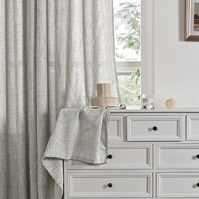YoungsTex Dark Grey Linen Semi Sheer Curtains 2 Panels for Living Room | Light Filtering Window Treatments Textured Privacy with Back Tab Rod Pocket for Dining Bedroom, 52 X 72 Inch