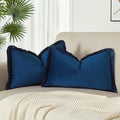 JUSPURBET Pack of 2 Navy Blue Decorative Fringe Velvet Throw Pillow Covers 16x24 for Home Decor Living Room Bedroom Car Boho Soft Cushion Cover with Hidden Zipper Machine Washable