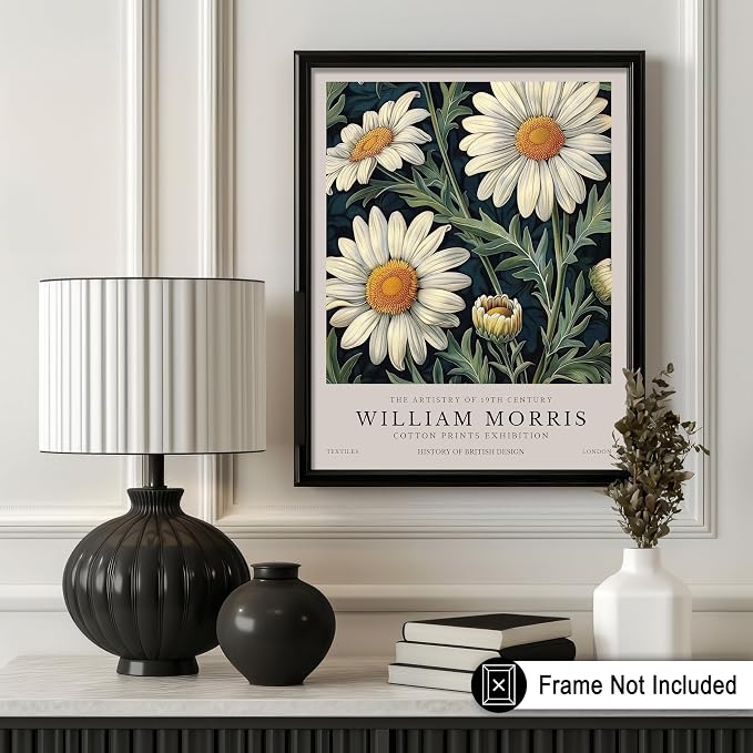 Monem Art William Morris Poster - Daisy Flower Print - White Art - Botanical Poster - Exhibition Artwork - Aesthetic Bedroom or Office Decor - 16x20 UNFRAMED Wall Print