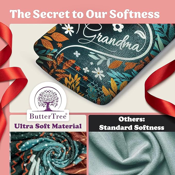 Grandma Gifts - I Love You Blanket for Grandmother, Soft Fleece Throw 65"x50" with Flowers Design, Mothers Day Birthday Gift from Grandchildren, Cozy Nana Throw Blanket