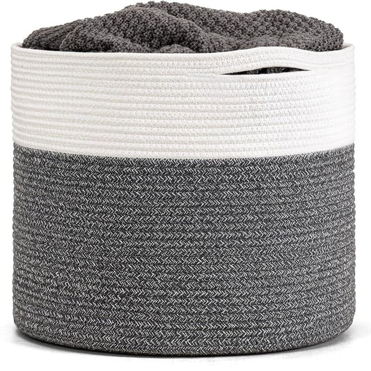 Goodpick Woven Blanket Basket Living Room, Toy Bin for Playroom, 45L | 15.8 x 15.8 x 13.8 In Storage Basket for Toys Shoes, Cute Baby Laundry Hamper for Towels, Clothes, Gray