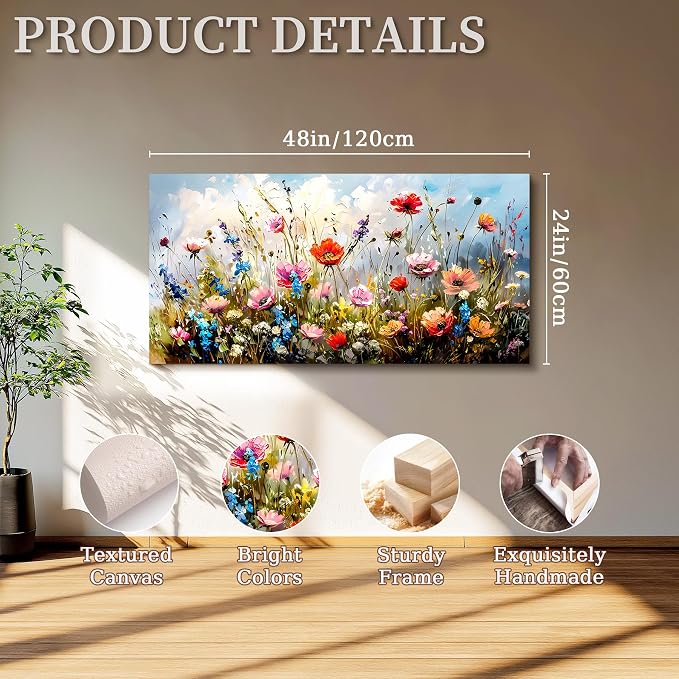 SERIMINO Floral Wall Decor, Colorful Flower Market Canvas Painting 24"X48" | Nature Botanical Wall Art, Modern Flower Market Art Prints, Living Room Home Decor, Ready To Hang, Fade-resistant Inks
