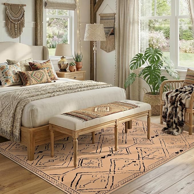 jinchan 5x7 Faux Jute Area Rug Washable Moroccan Living Room Rug Warm Taupe | Neutral Boho Geometric, Non-Slip, Low Pile, Indoor Outdoor, Natural Fiber Look, Dining Room, Deck, Backyard, Bedroom, Patio