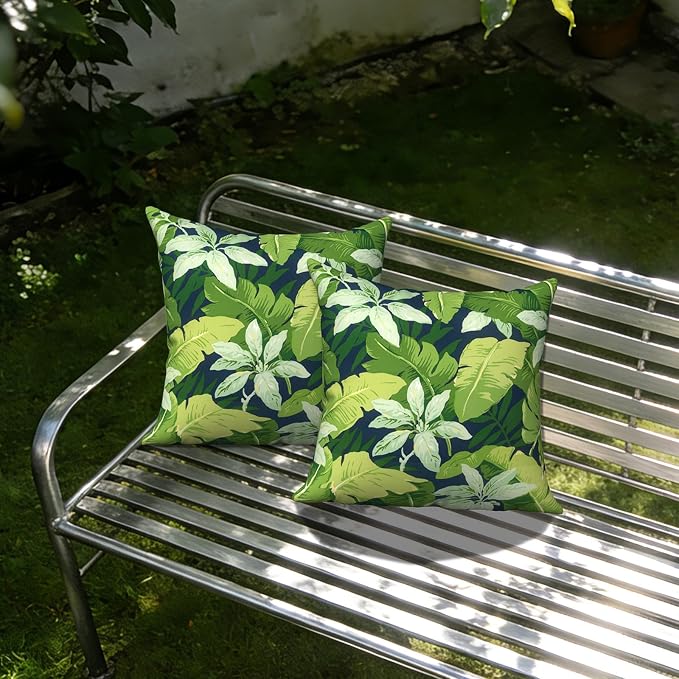Outdoor Throw Pillow Covers 18x18 Inch, Decorative Pillow Covers for Patio Furniture, Jungle Leaves Modern Cushion Cases for Garden Couch Home Sofa, Pack of 2
