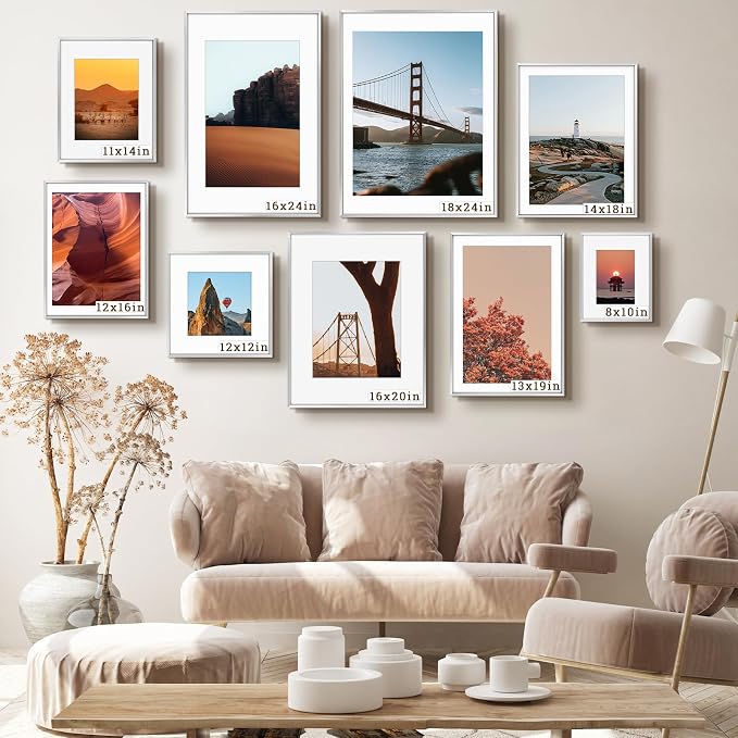 Frametory 16x20 Silver Aluminum Metal Picture Frame Mat for 11x14 Glass