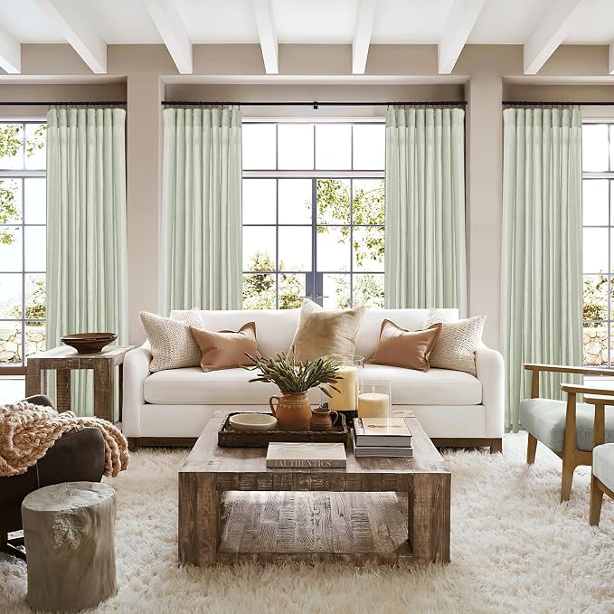 RYB HOME Linen Sheer Curtains 2 Panels for Living Room, Semi Transparent Privacy Drapes with Rod Pocket Farmhouse Style Window Treatments for Bedroom, Sage Green, 52" W x 90" L