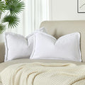 JUSPURBET Pack of 2 White Decorative Fringe Velvet Lumbar Throw Pillow Covers 12x20 for Home Decor Living Room Bedroom Car Boho Soft Cushion Cover with Hidden Zipper Machine Washable