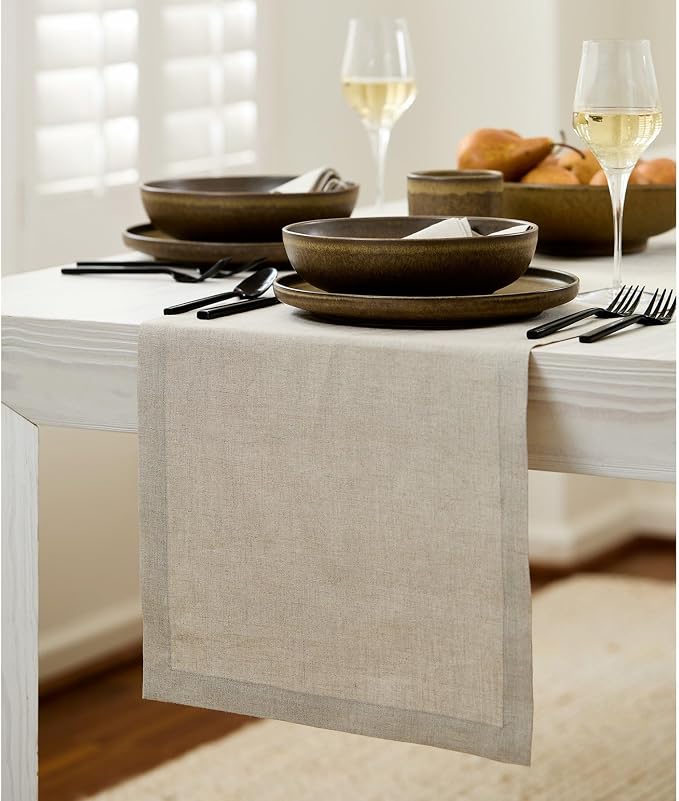 Solino Home 100% Pure Linen Table Runner Natural Long, Fete 14 x 132 in | a graceful centrepiece for dining and gatherings, European flax fibres, handloomed texture, soft, fine, OEKO-TEX Certified