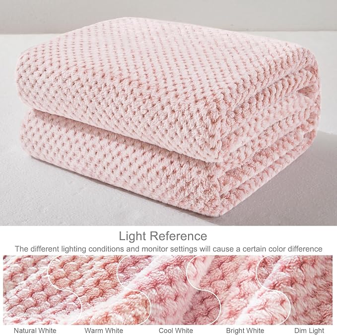 Exclusivo Mezcla Soft Waffle Fleece Bed Blanket Queen Size, Heather Pink | Lightweight Plush Blanket for Bed, Bedroom, Cozy Flannel with Waffle Texture, Stylish Home Decor, All Season, 90x90 Inches