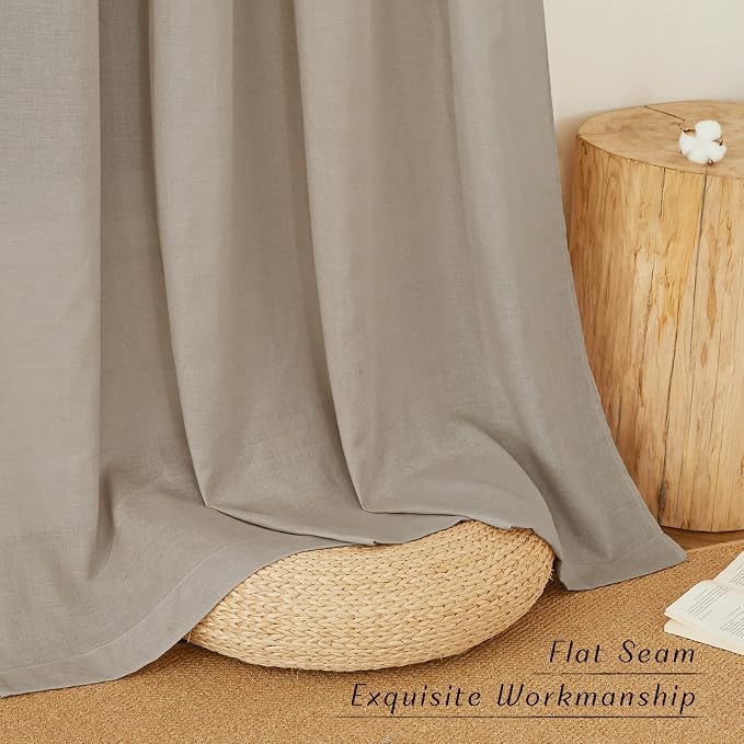 NICETOWN Rod Pocket & Back Tab Thick Flax Semi Sheer Linen Curtains, Privacy with Light Filtering Panels for Home Decor, Taupe, W55 x L95, 2 Panels