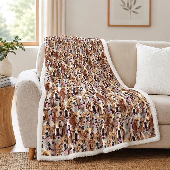 BlessLiving Throw Blanket, Brown Dog Animal Gift, 60x80 Inches | sherpa fleece fabric, Beagle Dense Pet Blankets Puppy Lovers print, for couch or sofa, pet lovers, easy machine care