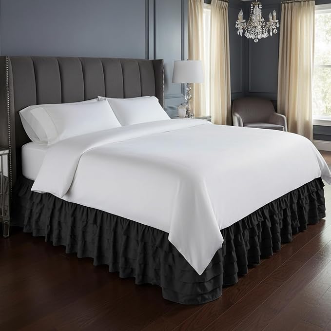 Elegant Comfort Luxurious Premium Quality 1500 Premier Wrinkle and Fade Resistant Hotel Quality Microfiber Multi-Ruffle Bed Skirt - 15inch Drop, Twin, Black