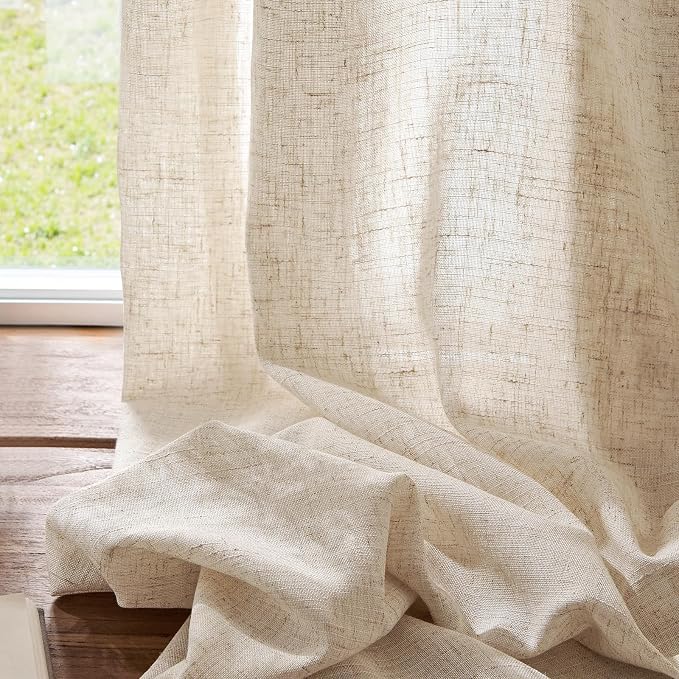 jinchan Linen Curtains Light Filtering Back Tab 38x84 Inch 2 Panels Beige | Semi Sheer Curtains 84 inch length for Bedroom Living Room, Modern Farmhouse Drapes with Rod Pocket, Natural Boho Curtains