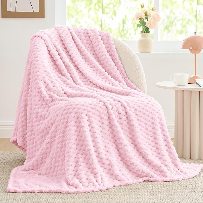 BEDELITE Twin Blanket for Couch, Soft Cozy Gifts for Women, Cherry Blossom | 3D Jacquard Decorative Fleece Blanket, Super Soft Plush Throw, Cute Birthday Gift for Women, Suitable for All Seasons, 60*80