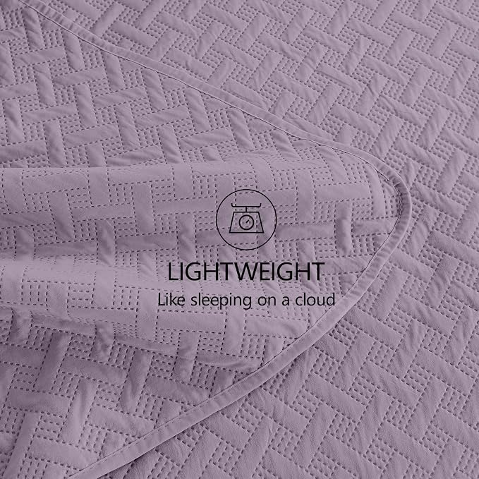FLYMME Quilts King Size,Lightweight Grayish Purple Bedspreads,Basket Weave Pattern,Ultra Soft Microfiber Bed Coverlet 3 Pieces for All-Seasons (1 Quilt,2 Pillow Shams)