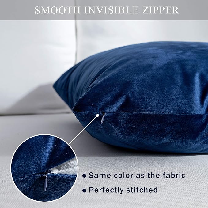Stellhome Pack of 2 Velvet Pillow Covers Square Decorative Cushion Covers for Bed Couch Sofa Bench, 24 x 24 inch (60 x 60 cm), Navy Blue