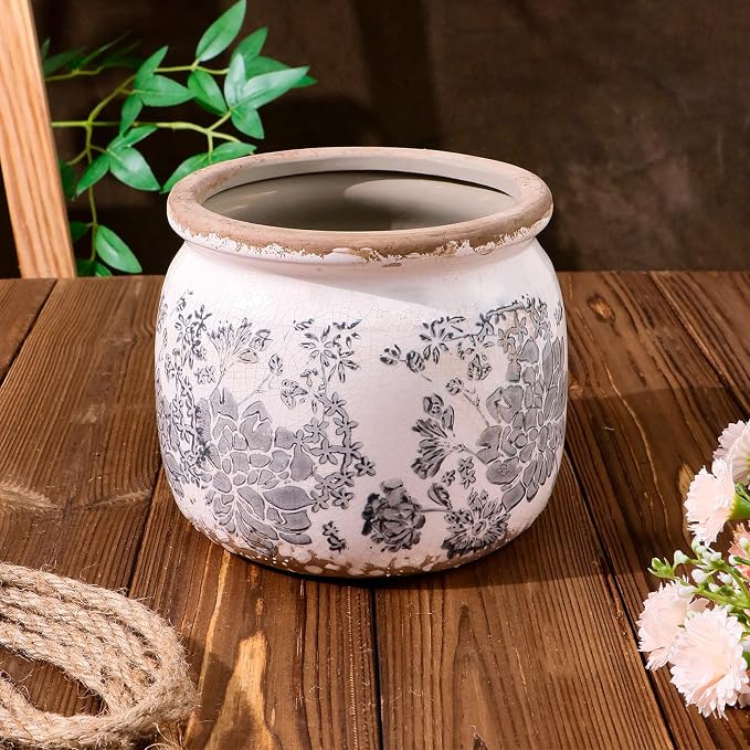 Dosayes Vintage Plant Pot, Gray, 6.29 inch Ceramic Flower Pot