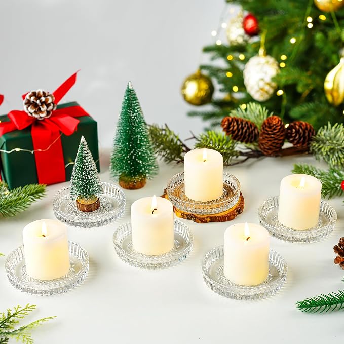 Set of 6 Pillar Candle Holders, Glass Candle Plates