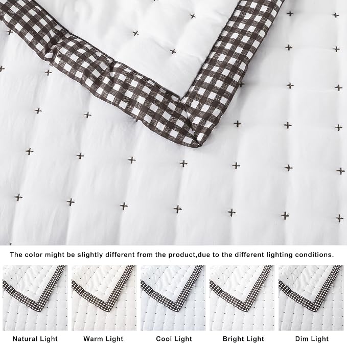 WDCOZY White Cloud Quilt Set Queen Size, Lightweight Soft Cross Stitch Bedspread, Farmhouse Rustic Country Coverlet, Spring Summer Thin Comforter, 3 Pieces, 2 Pillow Shams, 90x90 inches
