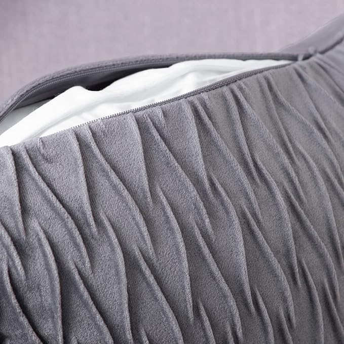 MADIZZ Set of 2 Super Soft Velvet Decorative Throw Pillow Covers 24x24 inch Grey Square with Texture Luxury Style Cushion Case European Pillow Shell for Sofa Bedroom