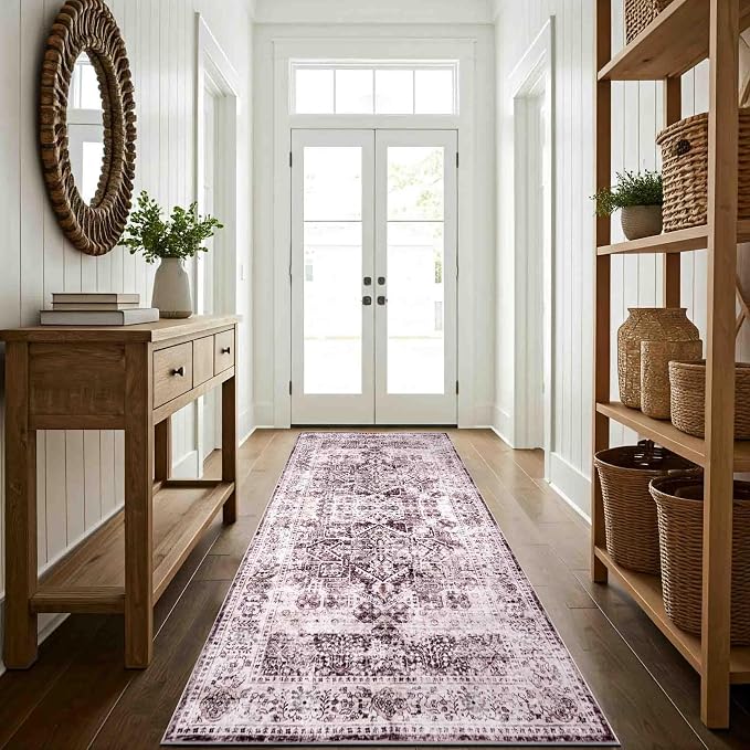Machine Washable Area Rug, Soft & Durable, Non-Slip, Stain Resistant Rug for Bedroom, Living Room, Dining Room, High Traffic Areas, Eco- Friendly GRS Certified. (Brown/Neutral, 2.5' X 10')