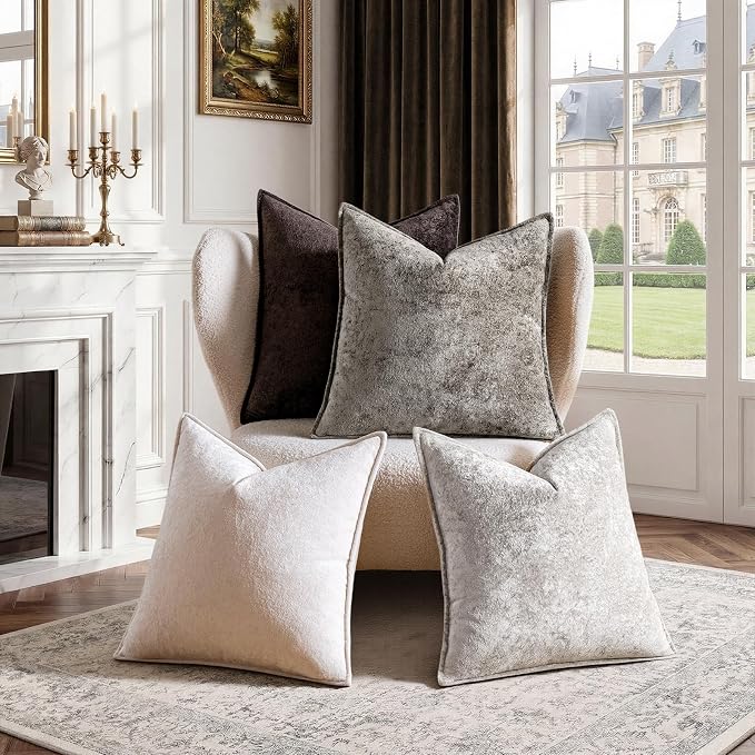 a moment Throw Pillow Covers 26X26 Inch 4 Packs,Soft Velvet Decorative Pillow Cases with 3D Ice Flower,Texture Modern Accent Cushion Covers for Sofa Couch Home Decor Urban Stone