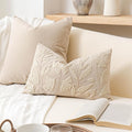 BlissBlush Decorative Lumbar Pillow Cover 12x20, Beige Neutral Accent Velvet Throw Pillowcase for Couch Sofa Living Room, Floral Tufted Rectangular Cushion, Cover Only