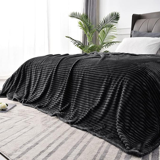 BEDELITE 3D Ribbed Jacquard Black Full Size Blankes for Bed, 84x90 Inch | Soft Warm Decorative Fluffy Blanket, Cozy Fuzzy Lightweight Plush Fleece Throw Blankets for Bed, Room Decor, Gift for Women