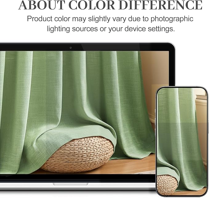 Pinch Pleated 96 Inch Linen Curtains for Living Room, Light Filtering, W40 | Semi Sheer, Bedroom, Pinch Pleat, Linen Blend, Hook Rings, Non See Through, Memory Shape, Privacy, Sage Green, 2 Panels