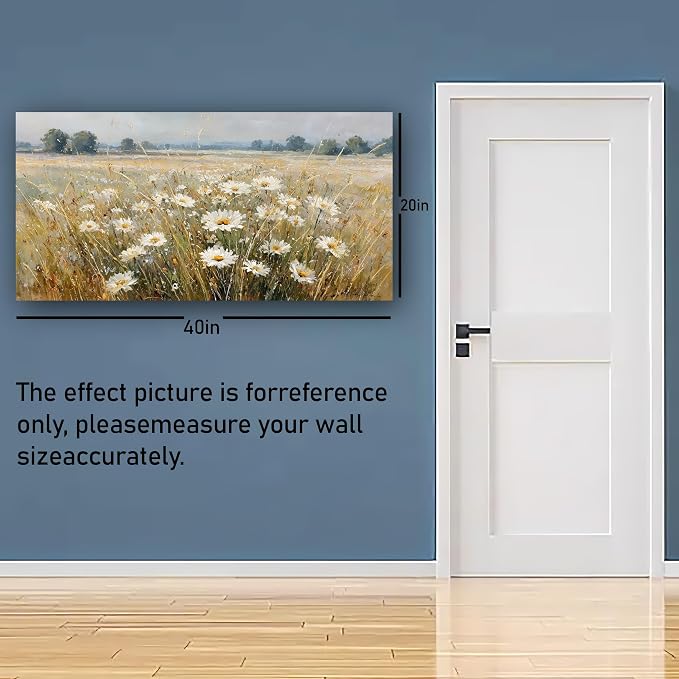 Abstract White Flower Landscape Picture Canvas Art Hanging Living Room Dining Room and bedroom,Grassland scenery Wall Art Prints Modern Style Artwork Waterproof Ready to Hang - 20x40 Inch