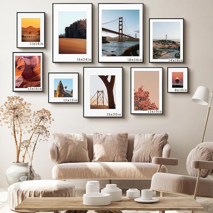 Frametory 12x12 Black Aluminum Metal Picture Frame Mat for 8x8 Glass