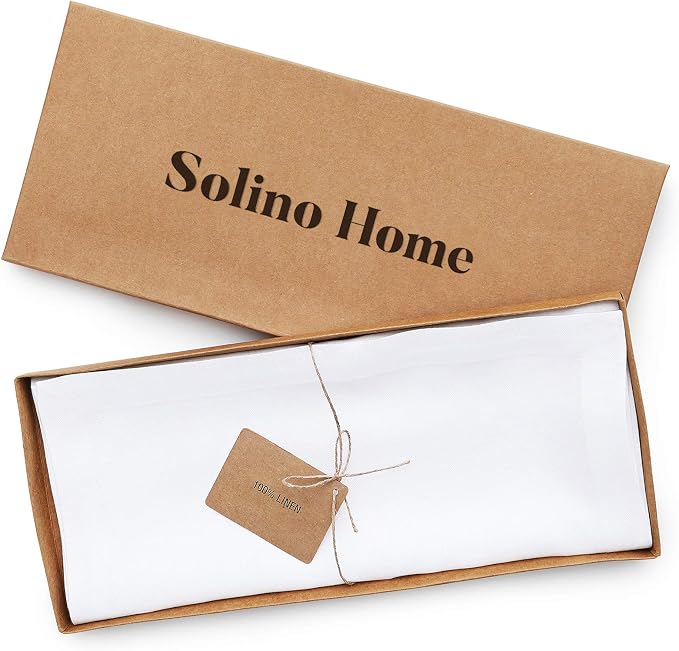 Solino Home 100% Linen Dining Table Runner White Woven, Fete 14 x 36 in | styles dining tables for meals and celebrations, European flax fibres, easy to care for, White, soft, OEKO-TEX Certified