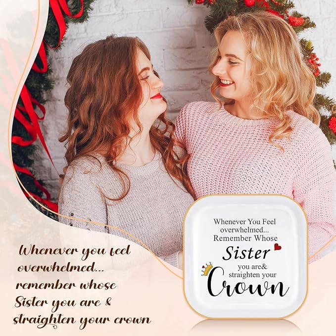 Sister Gifts Ceramic Ring Dish Tray, Encouragement Straighten Your Crown