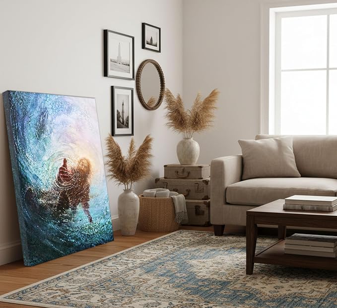 DYLGYWI Jesus Christian Canvas Wall Art | Hand of God Reaching Into Water Picture Bible Christ Religion Wall Decor Poster Print for Living Room Bathroom Church