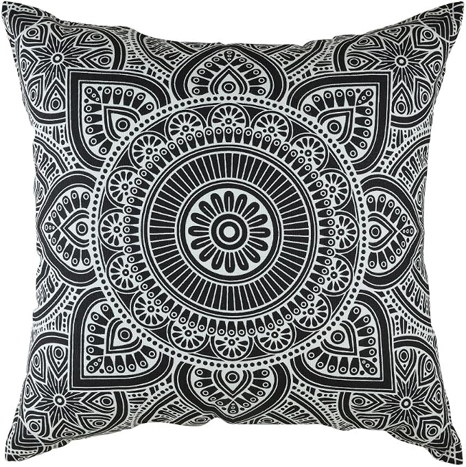 TreeWool Mandala Accent Throw Pillow Covers 18x18 Set of 2 (Black) | Decorative Throw Pillowcases for Sofa & Couch; 100% Cotton Accent Covers Ideal for Spring & Summer Stylish Home Decor