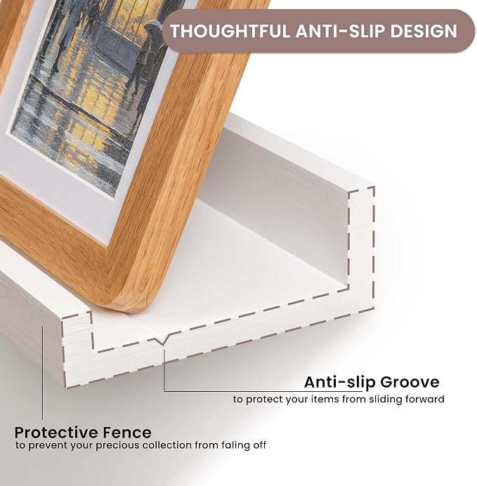 Acovy Floating Shelves for Wall, 24 inch Solid Wood Picture Ledge Shelf, Picture Shelf for Wall with Ledge, Floating Book Shelves for Living Room Bedroom Kitchen Nursery Decor, White, Set of 2