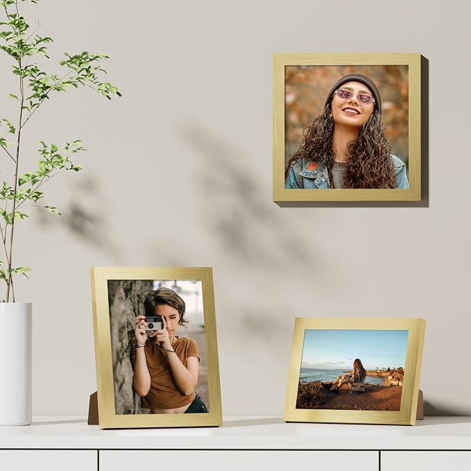 Vittanly 5x7 Picture Frames Set of 9 for Wall or Tabletop Display, Gold | Display Pictures 4x6 with Mat or 5x7 without Mat, Small Photo Frames, Engineered Wood with Shatter Resistant Plexiglass
