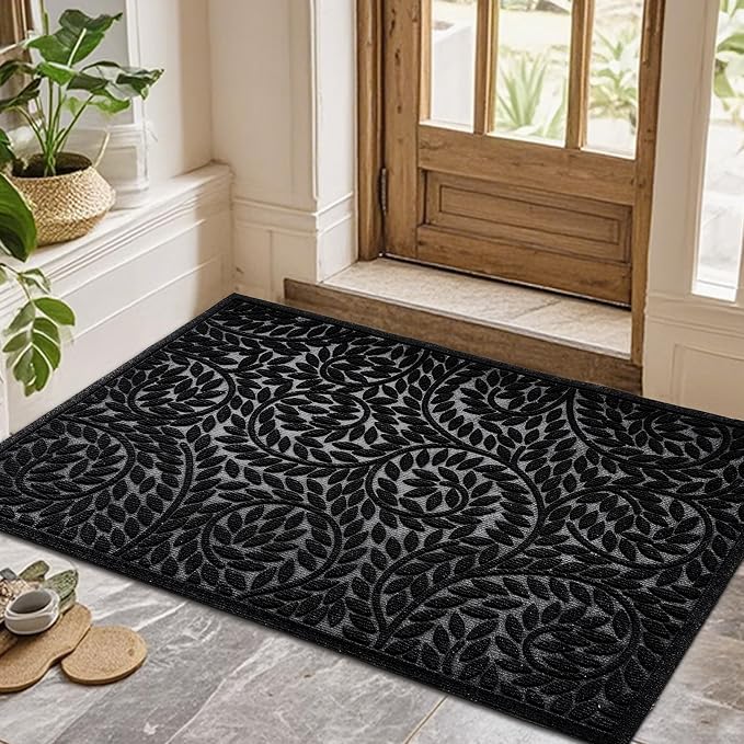 Bulijojo Front Door Mat Entrance,Durable Heavy Duty Welcome Mat,Thick Absorbent Natural Rubber Non Slip Mat,Sturdy Entryway Black 47"x32"